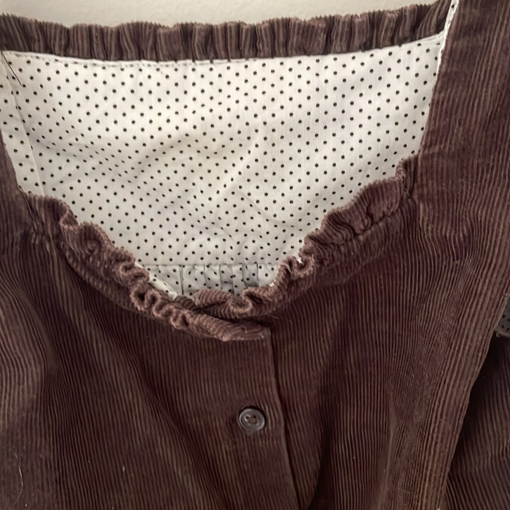 Janie and Jack Girls Brown Corduroy Dress | Ruffle Trim Embroidered Sleeveless - Picture 8 of 13